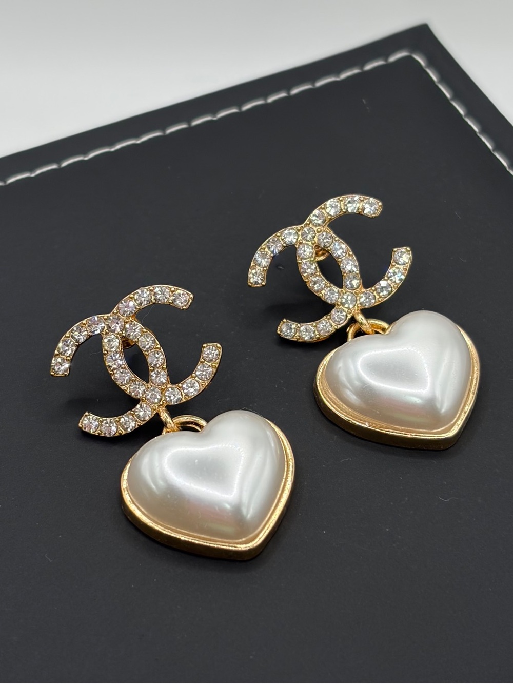 Gold Crystal Monogram Heart Drop Earrings